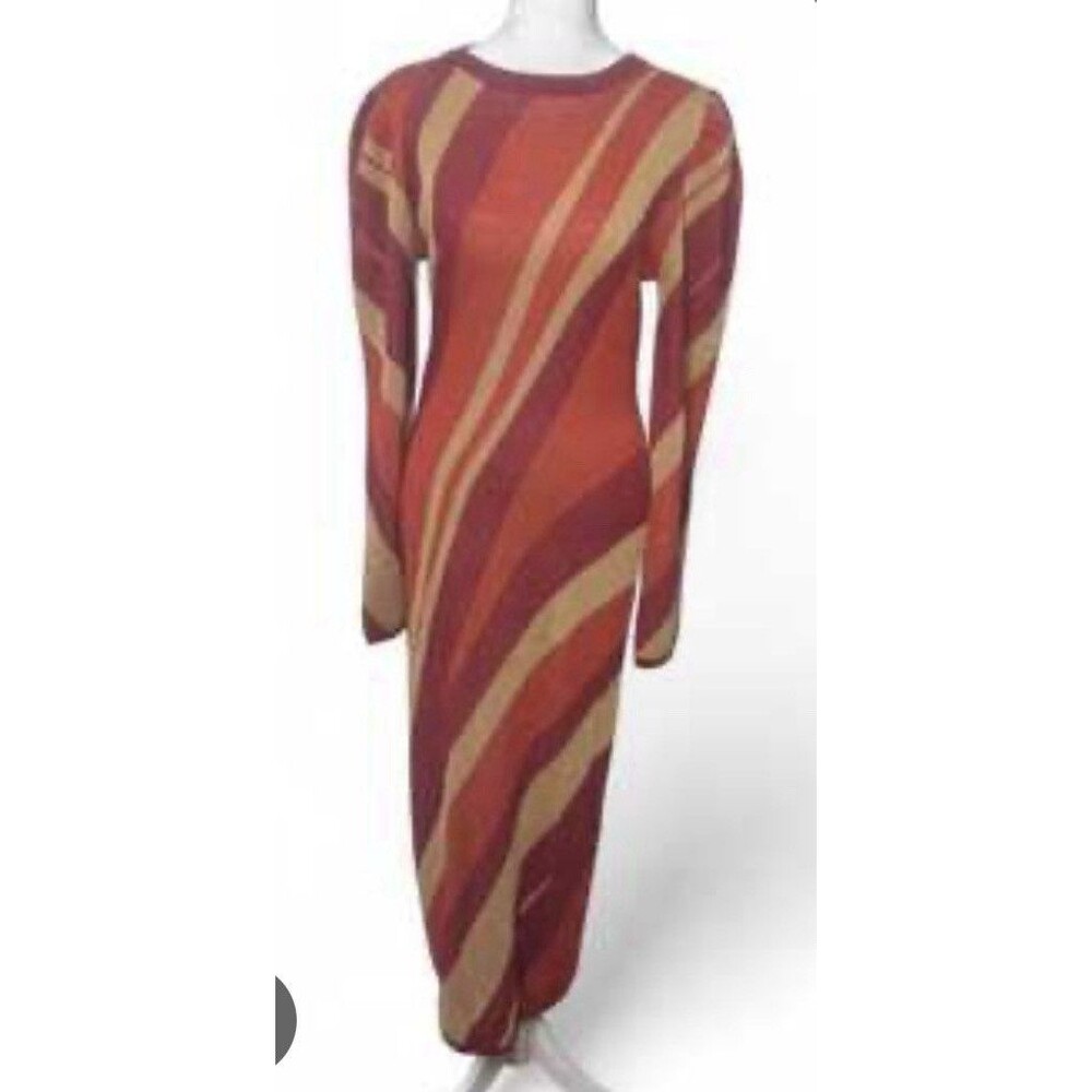 Anthropologie Flying Tomato bodycon Maxi Dress Knit Striped Long Sleeve size L